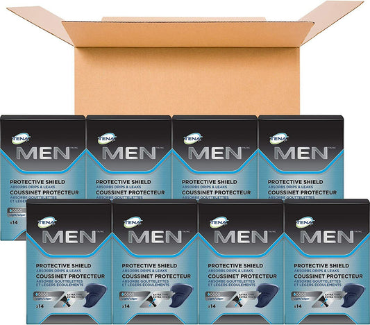 Tena Protective Incontinence Shields for Men, Light 8 boxes of 14, 112 Count