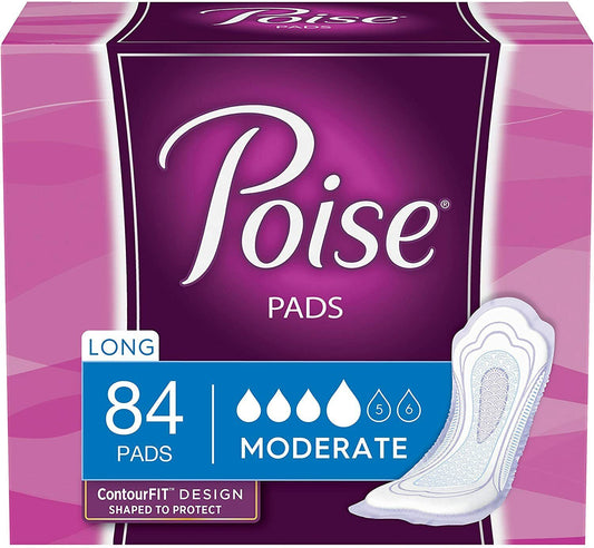 Poise Incontinence Pads for Women, Moderate Absorbency, Long, 84 Count
