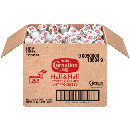 Nestle Carnation Coffee Creamer Half & Half Singles w/ Real Dairy, Box of 360