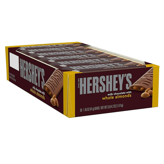 Hershey’s Milk Chocolate with Almonds Candy Bars, 1.45 Oz 36 Bars