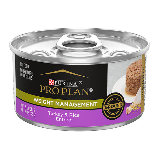 Purina Pro Plan Weight Management Turkey & Rice Ground Wet Cat Food 3 oz 24 ct