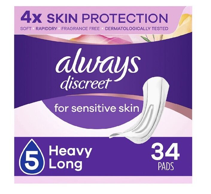 Always Discreet for Sensitive Skin Pads / Liners For Women, Regular / Long