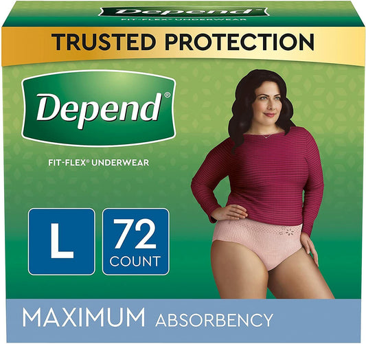 Depend FIT Flex Incontinence Underwear For Women Maximum Absorb. Large, 72 Ct