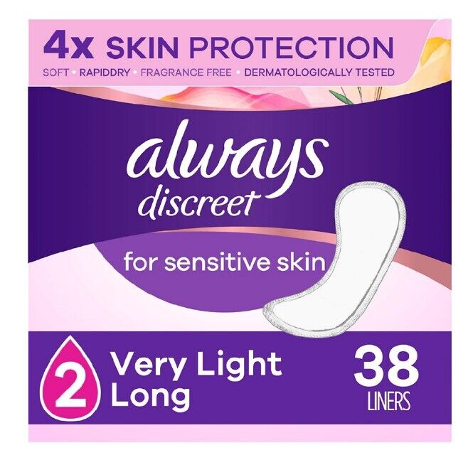 Always Discreet for Sensitive Skin Pads / Liners For Women, Regular / Long