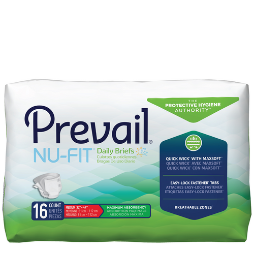 Prevail Nu-Fit Daily Incontinence Briefs Underwear Diapers, Maximum, M/L/XL