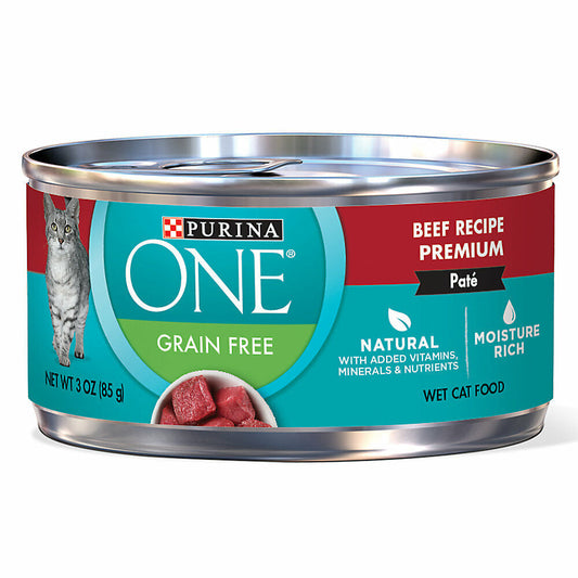 Purina One Grain Free Natural Pate Wet Cat Food, 3 oz, 24 Cans