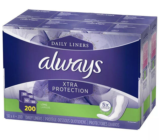 Always Anti-Bunch Xtra Protection Daily Liners, Long, Unscented, 200 Pads