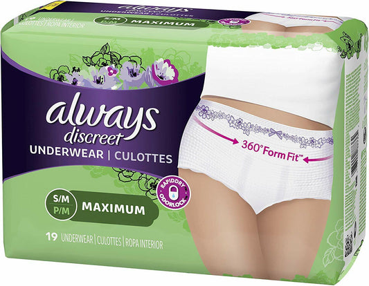 Always Discreet Women's Incontinence Underwear, Maximum S/M Small/Medium 19ct ️