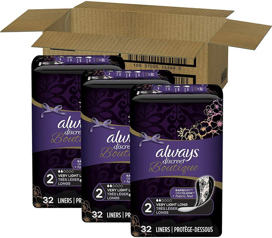 Always Discreet Boutique Incontinence Liners Very Light Long 96 Count (32 x 3)