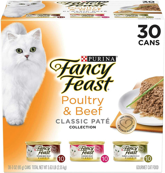 Fancy Feast Poultry & Beef Classic Pate Collection Cat Food, 3 oz, 30 Cans