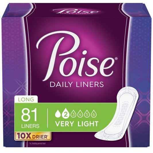 Poise Postpartum Incontinence Women's Daily Liners Very Light, Long, 81 - 176