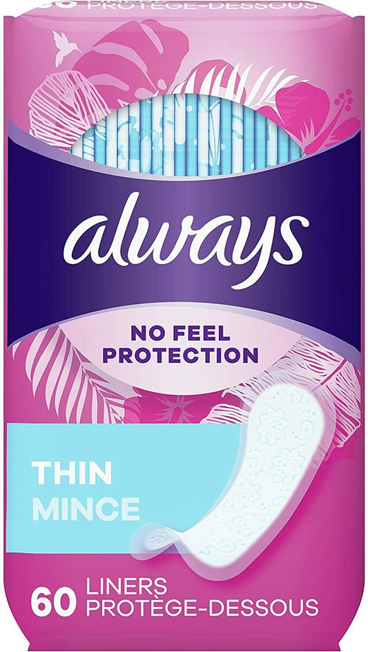 Always Thin Mince Daily Wrapped Liners, Unscented, 60 Count