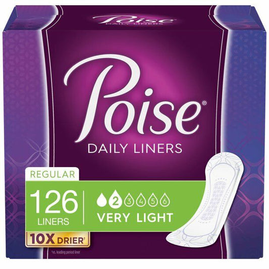 Poise Daily Incontinence Liners, Size 2, Regular Length Very Light, 126 ct