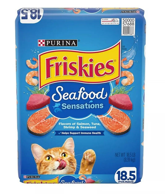 Purina Friskies Seafood Sensations Dry Cat Food, Salmon, Tuna, Shrimp 18.5 lbs