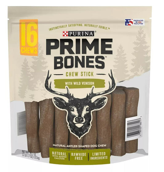 Purina Prime Bones Dog Chews Sticks with Wild Venison Treat, 39.7 oz, 16 Ct