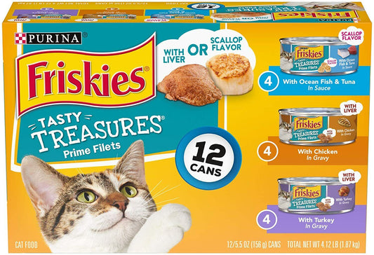 Friskies Tasty Treasures Prime Filets Wet Cat Food In Gravy, 5.5 oz, 12 Cans