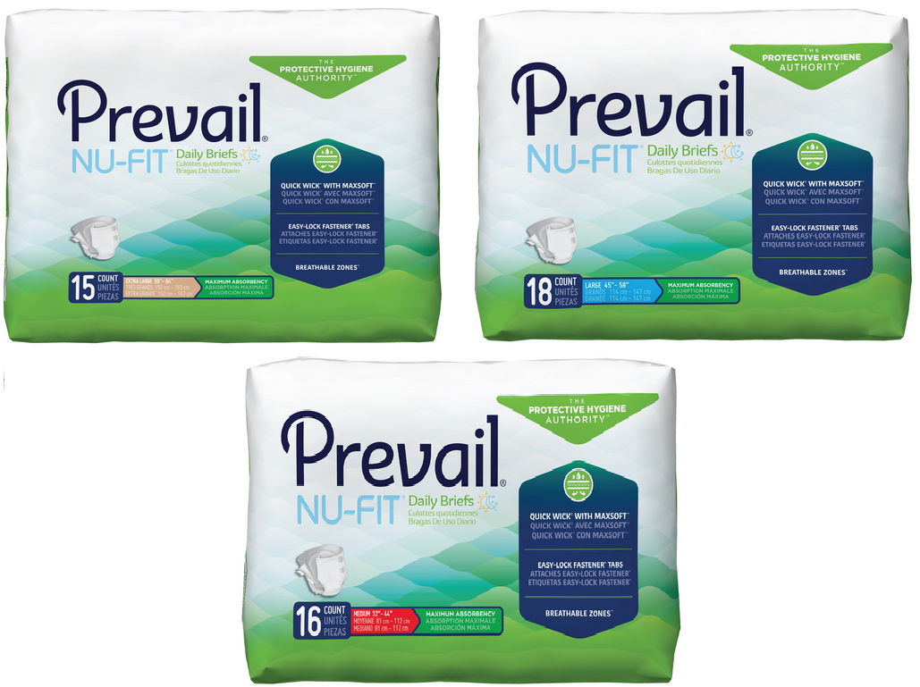 Prevail Nu-Fit Daily Incontinence Briefs Underwear Diapers, Maximum, M/L/XL