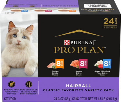 Purina Pro Plan Hairball Control Adult Classic Pate Wet Cat Food 3 oz, 24 Cans