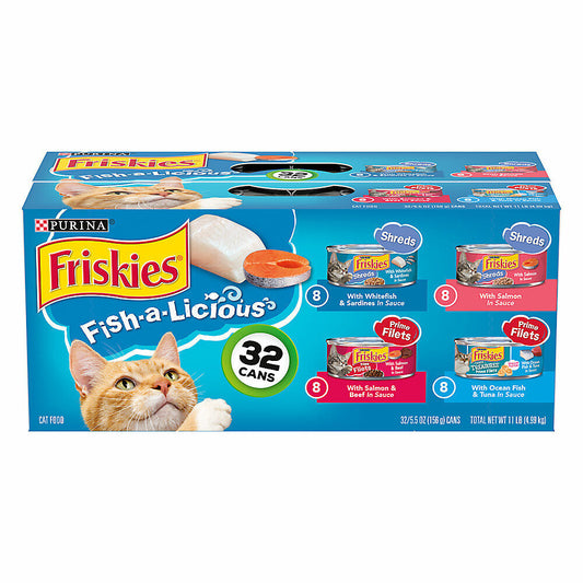 Friskies FishALicious Wet Cat Food Variety Pack, 5.5 oz, 32 Cans