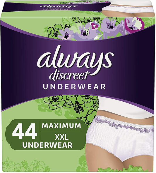 Always Discreet Incontinence Underwear for Women, Maximum, XXL, 44 Count ️️