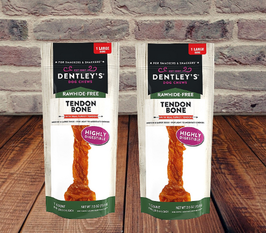 Dentley's Rawhide-Free 8" Tendon Bone Dog Treat Chew 2.5 oz - Turkey (2 Pack)