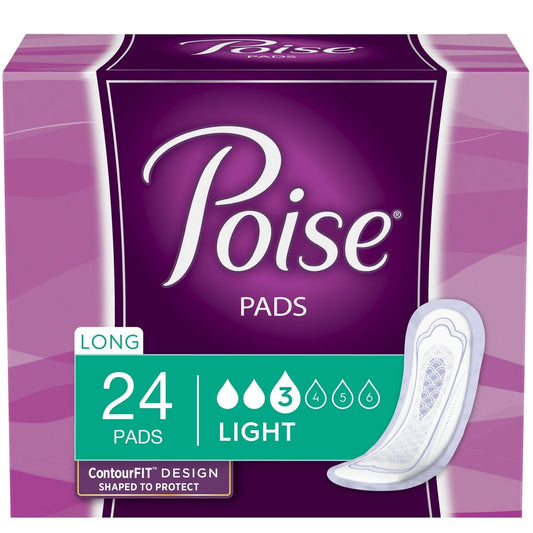 Poise Incontinence Pads / Liners Light Absorbency, Long Length, 24 Count