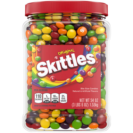 Skittles Chewy Original Fruity Candy, Jumbo Large Size Bulk Party Jar 54 oz