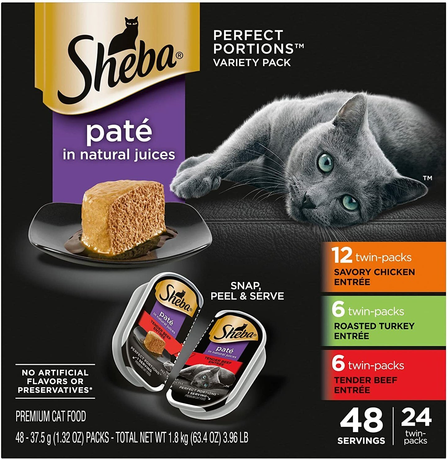 Sheba Perfect Portions Pate Wet Cat Food Tray Variety Packs, 12 - 48 Servings
