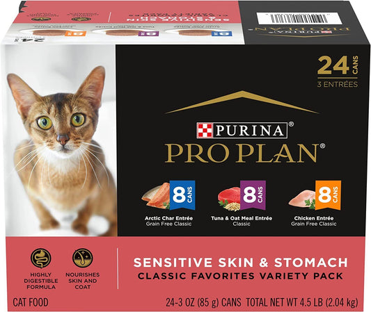 Purina Pro Plan Sensitive Skin & Stomach Classic Favorites Wet Cat Food 24 Cans