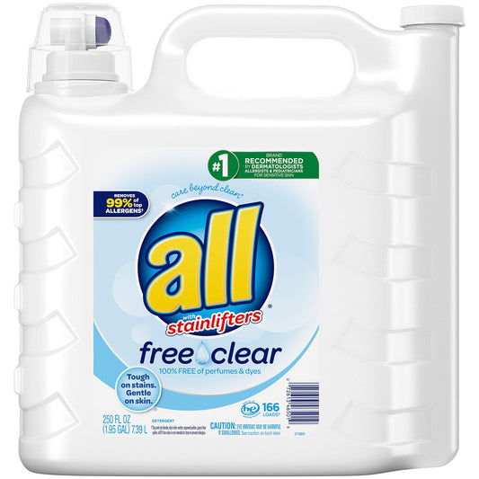 all Liquid Laundry Detergent, Free Clear for Sensitive Skin, 250 Oz, 166 Loads