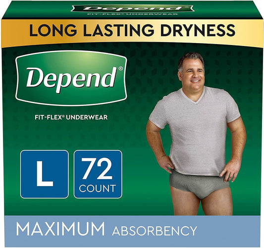 Depend FIT Flex Men's Incontinence Underwear Maximum, Large 72 (2 Packs of 36)