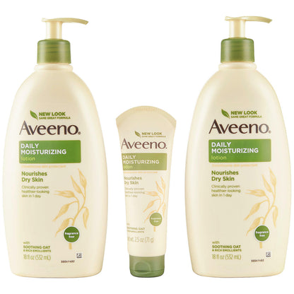 Aveeno Daily Moisturizing Lotion For Dry Skin + 2.5 oz Tube, 18 oz - 2 Pack ️️