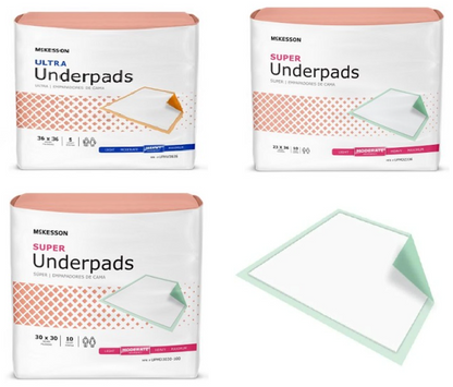 McKesson Disposable Incontinence Super & Ultra Underpads Bed Pads Chucks