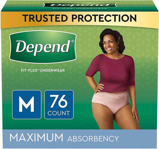 Depend FIT Flex Incontinence Underwear For Women Maximum Absorb. Medium 76 Ct