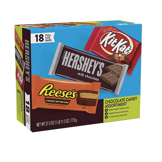 Hershey's Chocolate KIT KAT & REESE'S Peanut Butter Cups Full Size Bars 18 ct