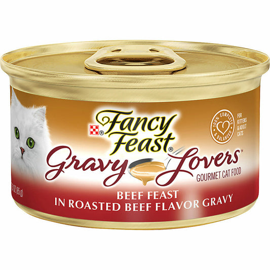 Purina Fancy Feast Gravy Lovers Wet Gourmet Canned Cat Food, 3 oz, 24 Cans