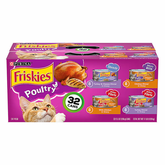 Friskies Wet Cat Food - Poultry Chicken & Turkey Variety Pack, 5.5 oz, 32 Cans