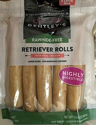 Dentley's Rawhide-Free 7" Retriever Rolls Dog Treats, Chicken, 5 Count 19.4 oz