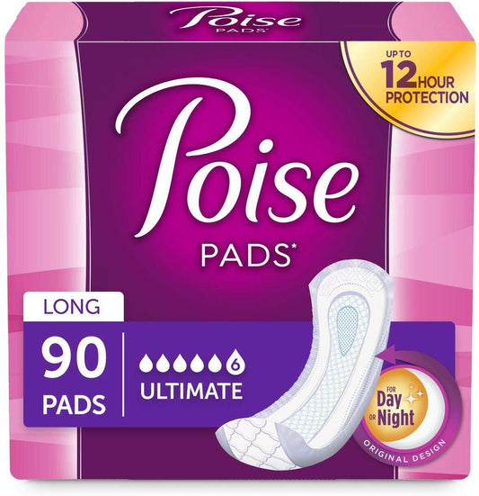Poise Incontinence Pads for Women, Ultimate Absorbency, Regular & Long Length