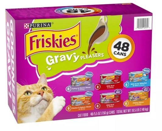 Purina Friskies Wet Cat Food - Gravy Pleasers Variety Pack, 5.5 oz, 48 Cans