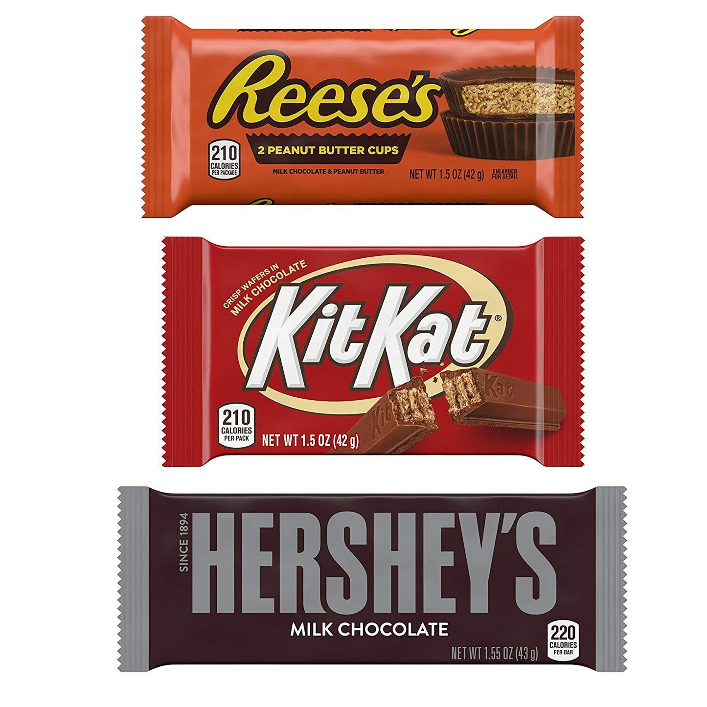 Hershey's Chocolate KIT KAT & REESE'S Peanut Butter Cups Full Size Bars 18 ct