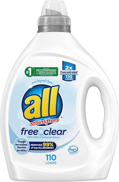 all Liquid Laundry Detergent, Free Clear for Sensitive Skin, 58 - 123 Loads
