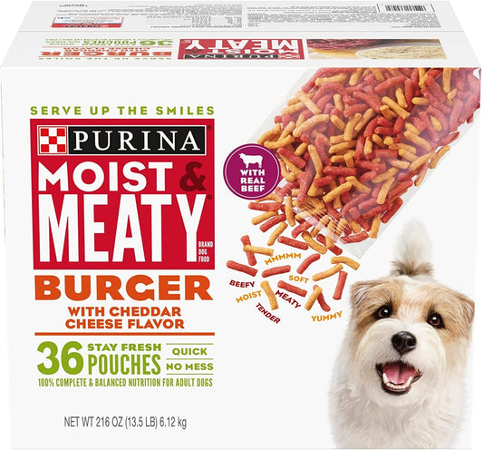 Purina Moist & Meaty Dog Food, Burger with Cheddar Cheese Flavor, 36 Pouches