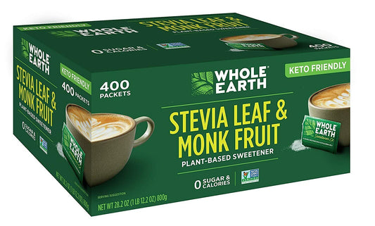 WHOLE EARTH Stevia, Monk Fruit & Erythritol Sweetener, 400 Powder Packets