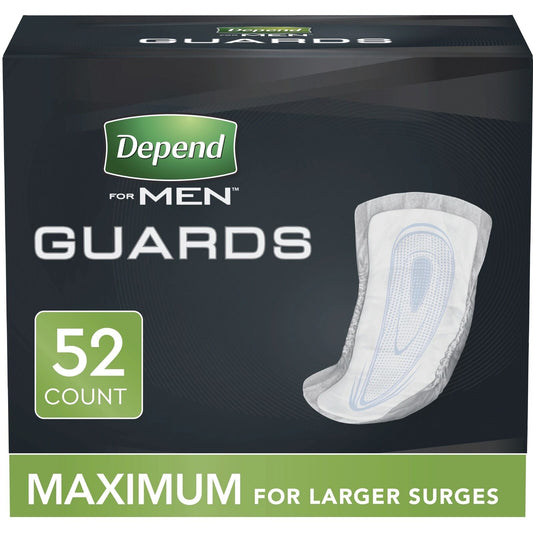 Depend Men's Incontinence Bladder Control Guards, Maximum Absorbency, 52 Count