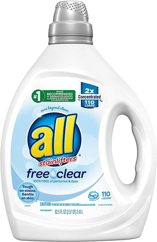 All Laundry Detergent, Free Clear Sensitive Skin, 2X Concentrated 110 Loads ️️