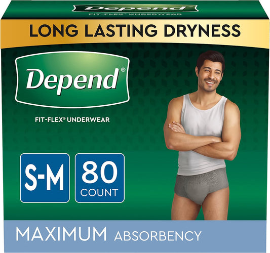 Depend Fit-Flex Adult Incontinence Underwear Men, Maximum Absorbency, Small/Medium, Grey