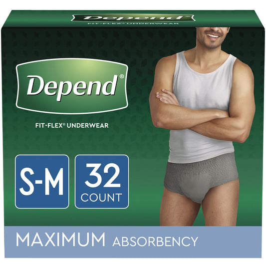 Depend FIT-FLEX Incontinence Underwear for Men Maximum Absorbency, S/M 32 Ct