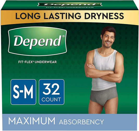 Depend FIT-FLEX Incontinence Underwear for Men, Maximum Absorbency S/M/L/XL