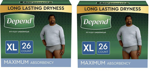Depend FIT Flex Incontinence Underwear Men Maximum Absorbency XL Gray 52 Pairs